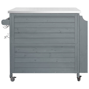 English Elm K&k Rolling Outdoor Kitchen Island Solid Fir Wood Stainless Steel Top Storage Cabinet Grey+Blue N707P370287G