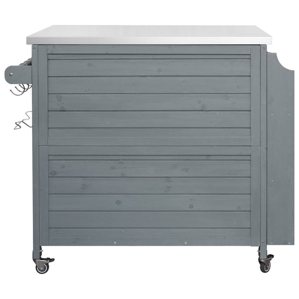 English Elm K&k Rolling Outdoor Kitchen Island Solid Fir Wood Stainless Steel Top Storage Cabinet Grey+Blue N707P370287G