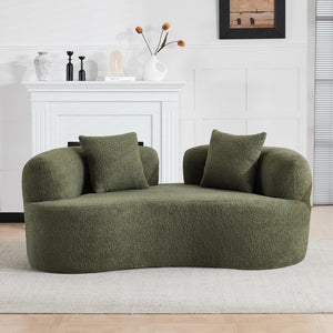 English Elm 66.93 Inch Curved Teddy Velvet Loveseat Sculptural Compact Sofa for Apartments Green W3612P406627