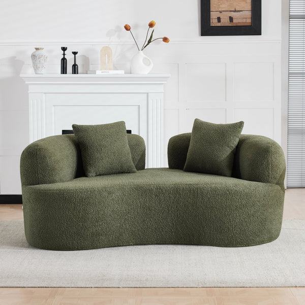 English Elm 66.93 Inch Curved Teddy Velvet Loveseat Sculptural Compact Sofa for Apartments Green W3612P406627
