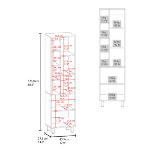 English Elm White Linen Cabinet with Chic Open Display, Dual Concealed Doors & Metal Legs for Modern Storage B062P323178