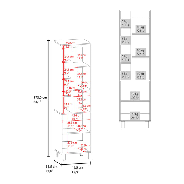 English Elm White Linen Cabinet with Chic Open Display, Dual Concealed Doors & Metal Legs for Modern Storage B062P323178