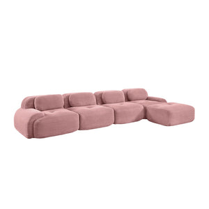 English Elm 4-seat Corduroy Modular Sectional with Wide Armrests and Chaise for Living Rooms W714S01411
