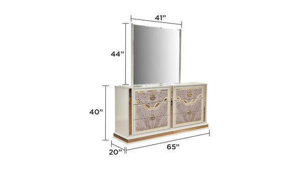 English Elm Omari Modern 6-Drawer Dresser: Luxe Beige Eucalyptus With Gold Accents & Mirrored Details For Glam Spaces B009P245440