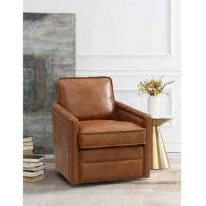 English Elm Brown Swivel Accent Chair with 180° Rotation, Leather-Aire, Down-Filled Cushions, Sturdy Base Comfort B062P209162