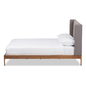 Baxton Studio Baxton Studio Brooklyn Mid-Century Platform Bed with Winged Headboard and Warm Walnut Accents King BBT6653-Grey-King-XD45