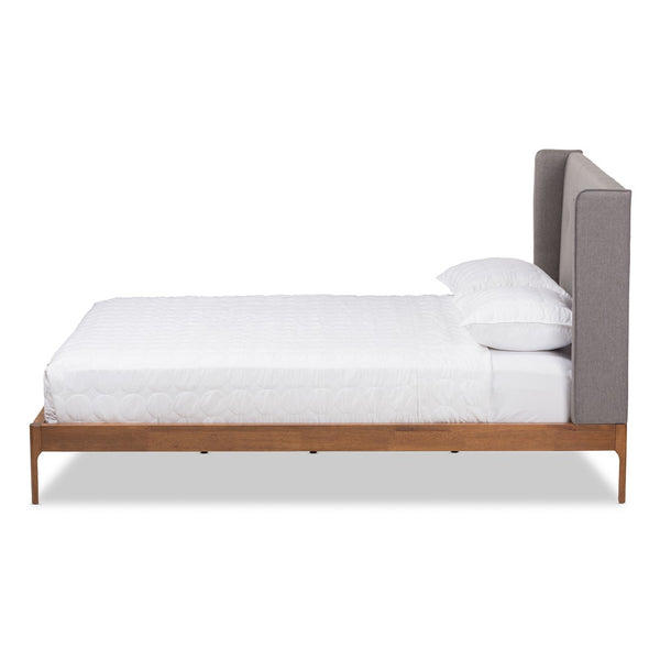 Baxton Studio Baxton Studio Brooklyn Mid-Century Platform Bed with Winged Headboard and Warm Walnut Accents King BBT6653-Grey-King-XD45
