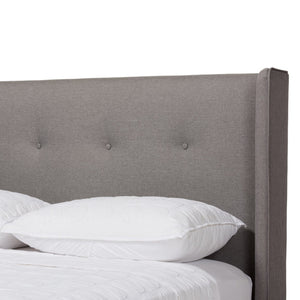 Baxton Studio Baxton Studio Brooklyn Mid-Century Platform Bed with Winged Headboard and Warm Walnut Accents King BBT6653-Grey-King-XD45