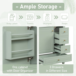English Elm Christopher Knight Home® - 30" Freestanding Bathroom Vanity with Ceramic Sink, Soft-Close Door, Gold Knobs & 3 Drawers, Durable Painted Finish Light Green N759P225994G