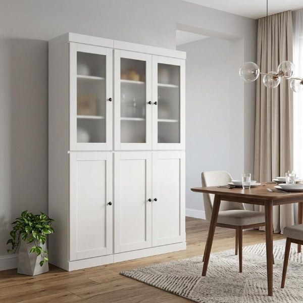 72 Inch Solid White Wood Six Door Pantry Cabinet with Two Drawers for Kitchen Storage