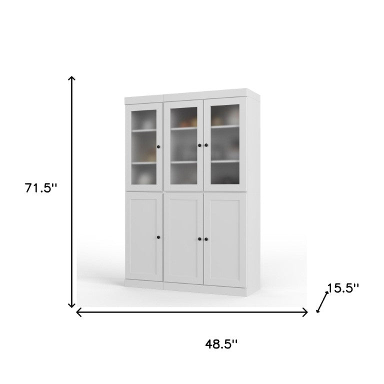 HomeRoots 72 Inch Solid White Wood Six Door Pantry Cabinet with Two Drawers for Kitchen Storage 753866