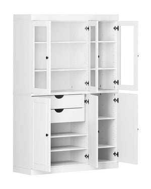 72 Inch Solid Wood White Pantry Cabinet Six Doors One Drawer Kitchen Storage Unit