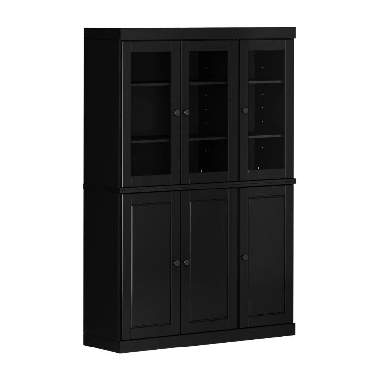 HomeRoots 72 Inch Black Solid Wood Six Door Pantry Cabinet with Two Drawers for Kitchen 753883
