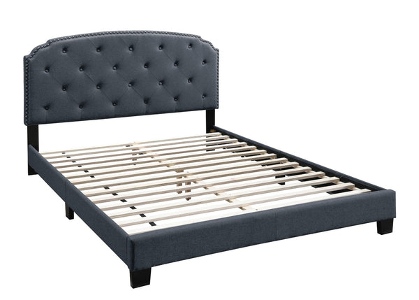 English Elm European Queen Bed Tufted Velvet Upholstered Headboard Elegant Gray Bedroom Frame Charcoal B011P415173