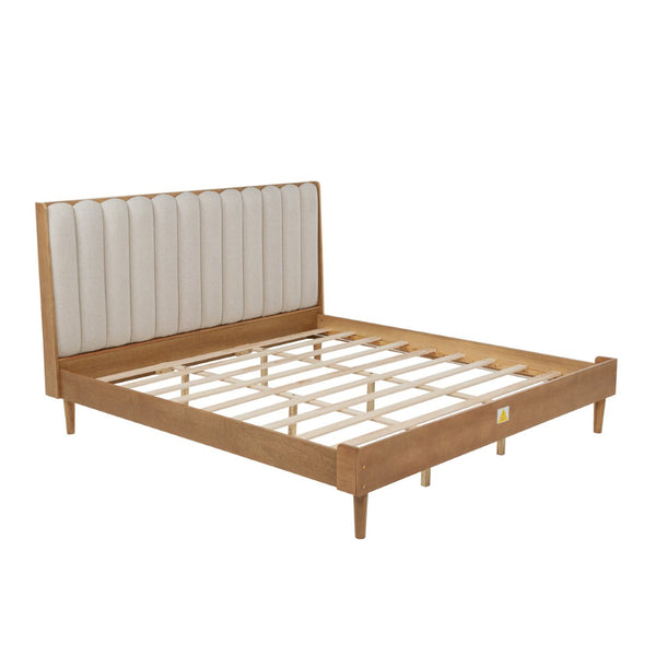 English Elm King Upholstered Bed Solid Pine Frame Piano Key Headboard for Modern Bedroom W504S00316