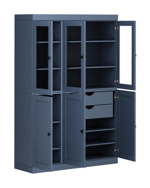 72 Inch Solid Wood Pantry Cabinet with Six Doors and Two Drawers French Blue Finish