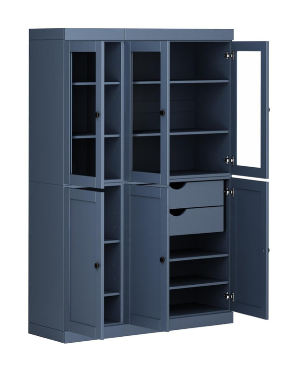 72 Inch Solid Wood Pantry Cabinet with Six Doors and Two Drawers French Blue Finish