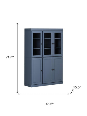 72 Inch Solid Wood Pantry Cabinet with Six Doors and Two Drawers French Blue Finish