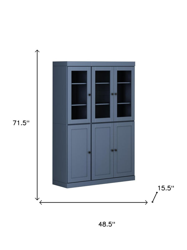 72 Inch Solid Wood Pantry Cabinet with Six Doors and Two Drawers French Blue Finish