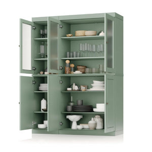 HomeRoots 72 Inch Solid Wood Six Door Pantry Cabinet Freestanding Kitchen Storage Organizer 753925