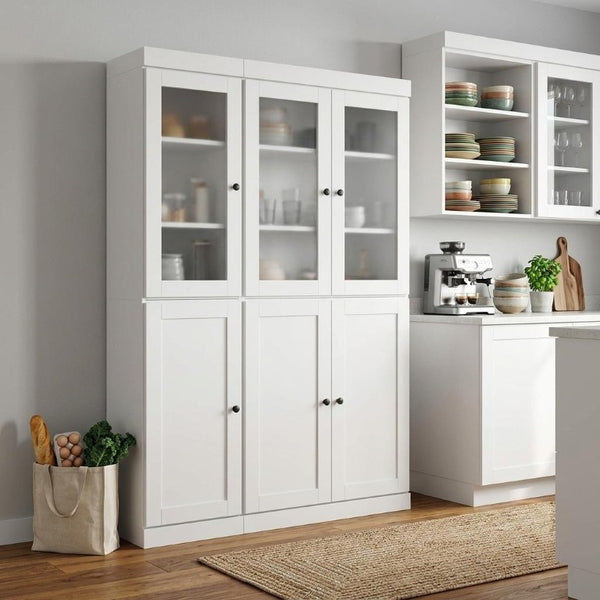 72 Inch Solid Wood Six Door Pantry Cabinet Tall Freestanding Kitchen Storage Unit