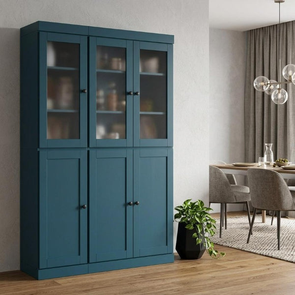72 Inch Teal Solid Wood Six Door Pantry Cabinet for Kitchen or Dining Room