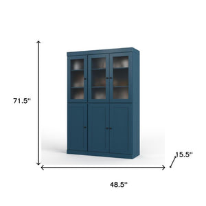 72 Inch Teal Solid Wood Six Door Pantry Cabinet for Kitchen or Dining Room