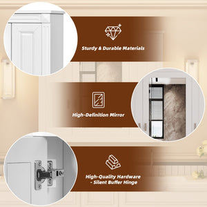 English Elm Bathroom Wall Cabinet with Mirror and 5 Shelves — Wall-Mounted Medicine Cabinet, Modern Storage Solution White N710P252503K
