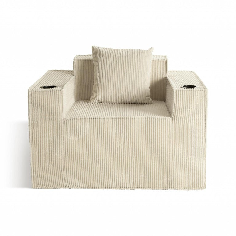 HomeRoots 31 Inch Corduroy Accent Chair with Coordinating Toss Pillow for Cozy Living Room Comfort Beige 753989