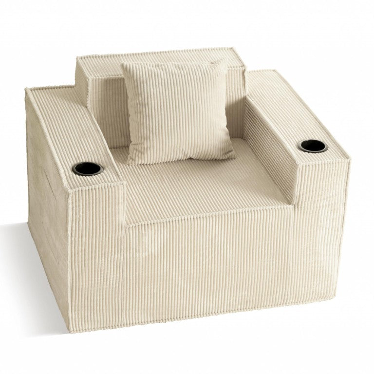 HomeRoots 31 Inch Corduroy Accent Chair with Coordinating Toss Pillow for Cozy Living Room Comfort Beige 753989