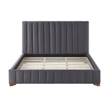 Modern King Size Upholstered Bed Frame with Headboard, Wooden Slats - Dark Grey