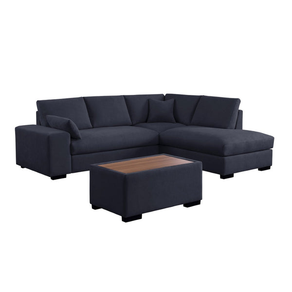 English Elm Woven Fabric Sectional Sofa With Right-Facing Chaise & Console Ottoman - Chic Dark Gray Comfort B016S00051-GIGA