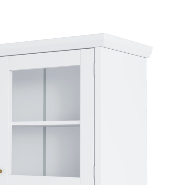 English Elm Topmax Farmhouse Buffet Hutch with Wine Rack Shaker Glass Pantry Cabinet White N717P327043K