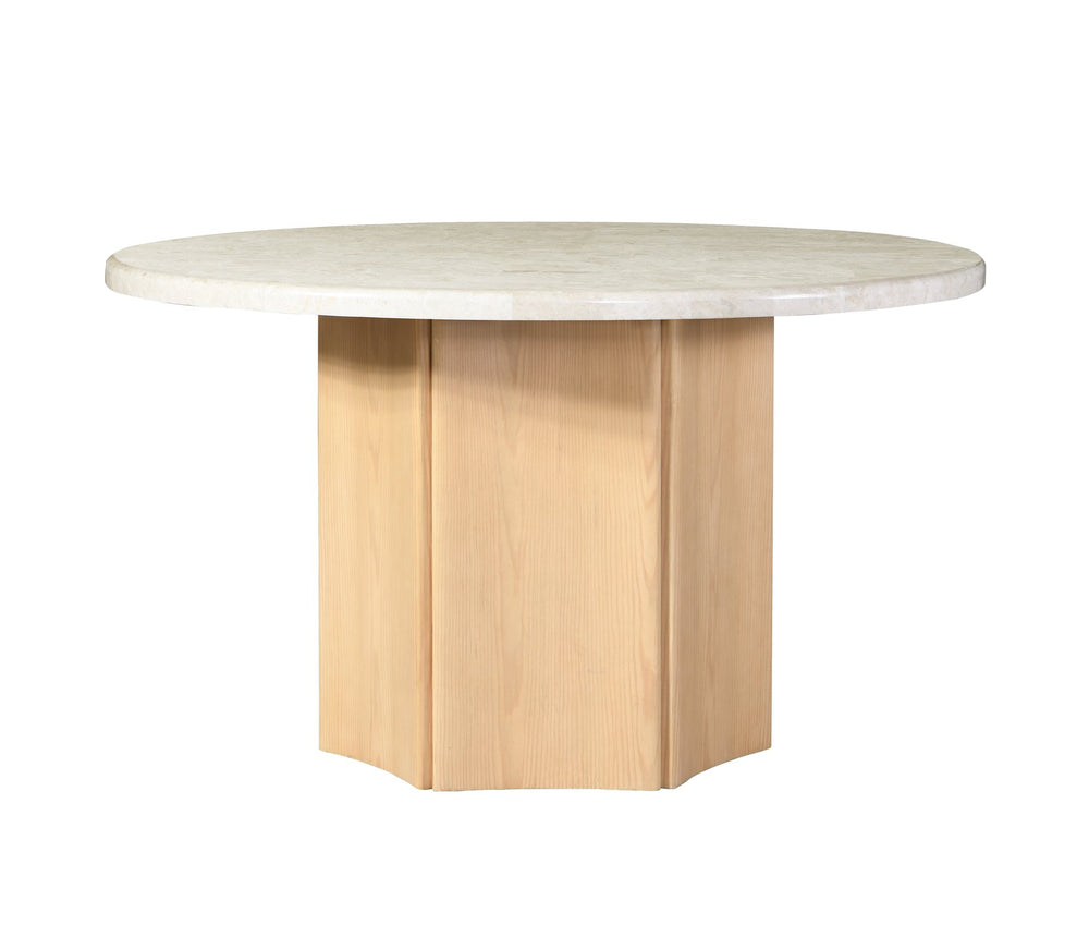 English Elm Qwin Elegant Natural Marble Top Round Dining Table with Oak Finish Curved Base – Durable Poplar Craftsmanship B2726S00088