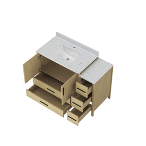 English Elm 108"w×22"d×34"h Freestanding Double Sink Vanity with White Countertop Soft Close T3785S00002