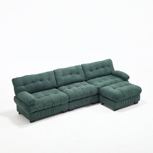 English Elm Modular Cloud Sectional Sofa Flannelette Deep Seat L Shape with Movable Ottoman Green W2120S00035