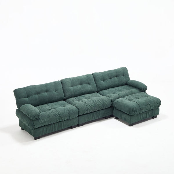English Elm Modular Cloud Sectional Sofa Flannelette Deep Seat L Shape with Movable Ottoman Green W2120S00035