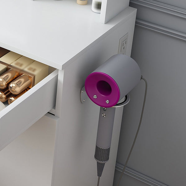 English Elm Vanity Desk with Led Mirror Touch Light Power Outlet Drawers and Storage Stool W2700P342538