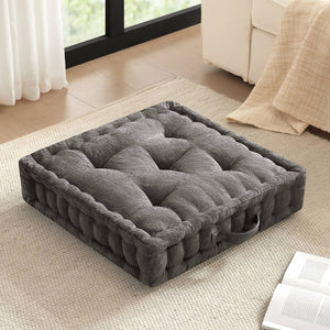 English Elm 1- Piece Tufted Chenille Floor Cushion with Scalloped Edge for Bohemian Living Spaces Charcoal B035P482971