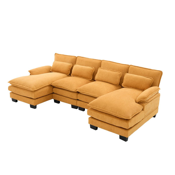 English Elm United U-Shaped Cloud Couch - 110" Chenille Sectional Sofa With Memory Foam & Double Chaise Comfort W1568S00213-GIGA