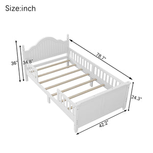English Elm Twin Solid Wood Platform Bed with Guardrail for Kids, Low-Profile Sturdy Pine Frame, Safe Sleep Solution White 45.75 L x 26 W x 6.5 H W2593P339596