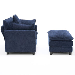 English Elm 39.4" Chenille Club Chair with Ottoman Solid Wood Frame Contemporary Living Room Seat Blue W3244P427715