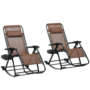 English Elm Outsunny Set Of 2 Zero Gravity Outdoor Rocking Chairs With Cup Holder & Pillow For Ultimate Comfort W2225P217092-GIGA