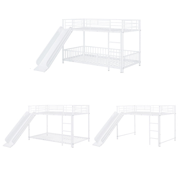 English Elm Twin Twin over Twin metal bunk bed with slide, guardrails and convertible loft design for safety and playfulness White SF000169AAK