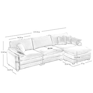 English Elm Oversize L-Shaped Sectional Sofa With Ottoman - Plush White Corduroy, Stylish Comfort For Any Room W714S00690-GIGA