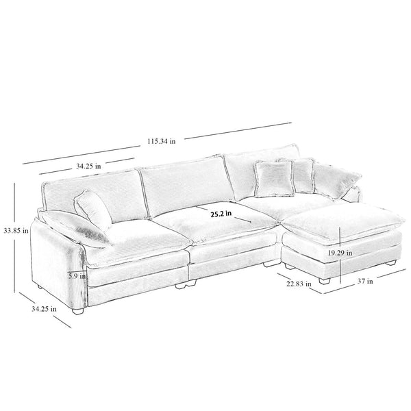 English Elm Oversize L-Shaped Sectional Sofa With Ottoman - Plush White Corduroy, Stylish Comfort For Any Room W714S00690-GIGA