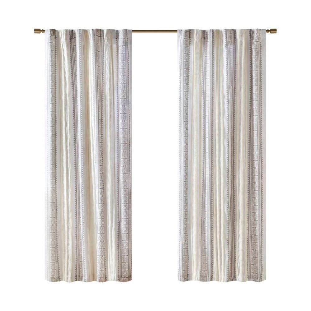 English Elm Poly Tufted Stripe Curtain Panel With Light-Filtering Lining, 50X84" - Elegant Boho Farmhouse Decor B035P268155-GIGA