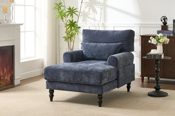 English Elm Modern Chaise Lounge with Plush High-Resilience Cushion and Solid Wood Frame for Durable Comfort Blue W2120P296387