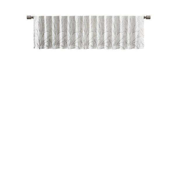 JLA Home Madison Park - Faux Silk Embroidered Window Valance with Tree Branch Motif, Lined Drapery, Rod Pocket, Privacy Enhancing MP41-4569