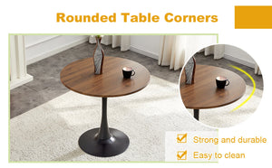 English Elm Round Faux Marble Tulip Pedestal Dining Table Mid Century Modern for Small Bistro Spaces Black,Walnut W2920P400946
